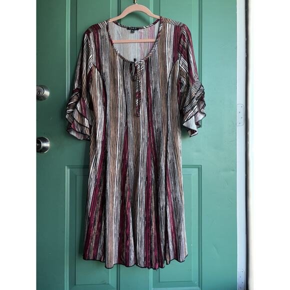 Sami & Jo XL Petite Boho Striped Midi Dress with 3/4 ruffled bell sleeves - Picture 3 of 10